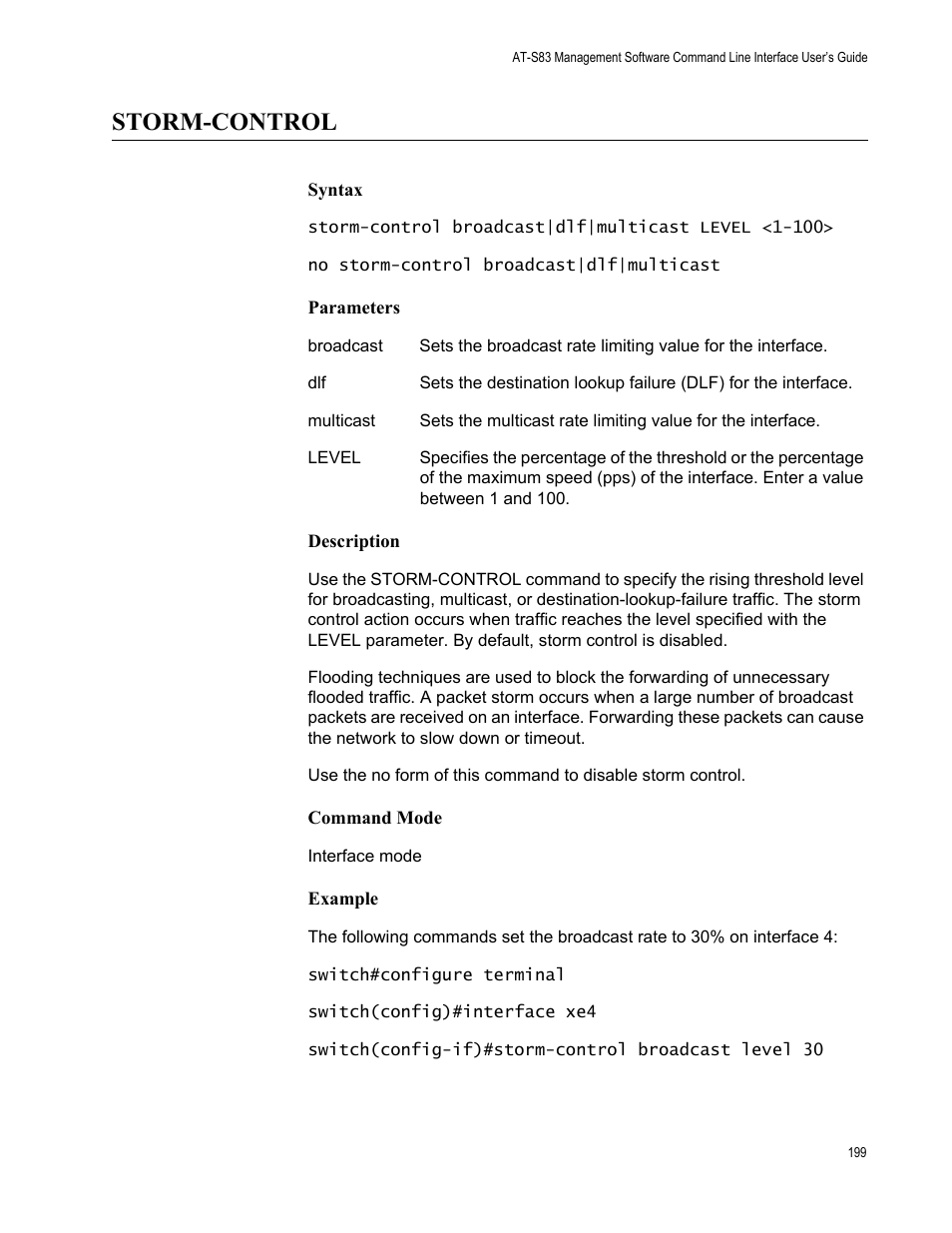 Storm-control | Allied Telesis AT-S83 User Manual | Page 199 / 382