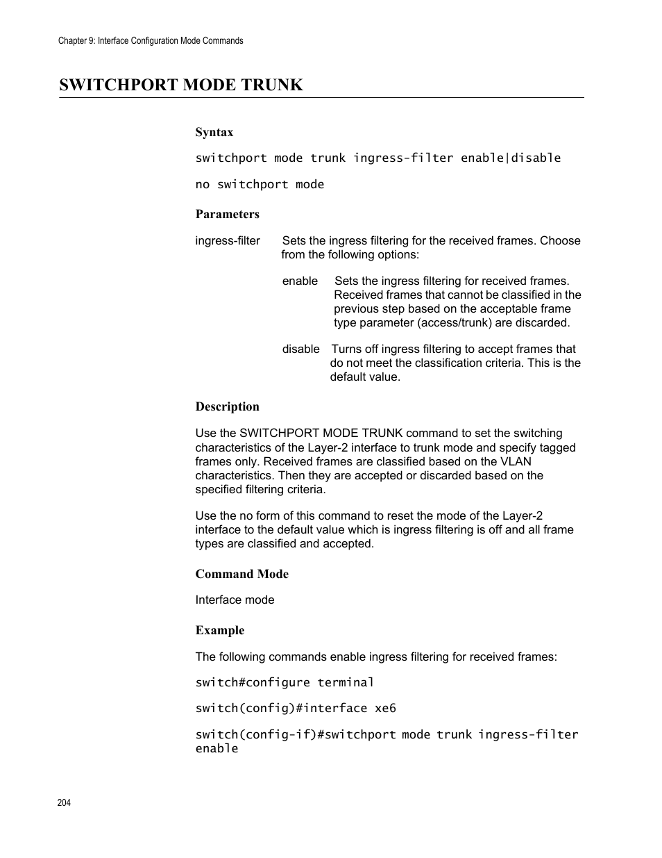 Switchport mode trunk | Allied Telesis AT-S83 User Manual | Page 204 / 382