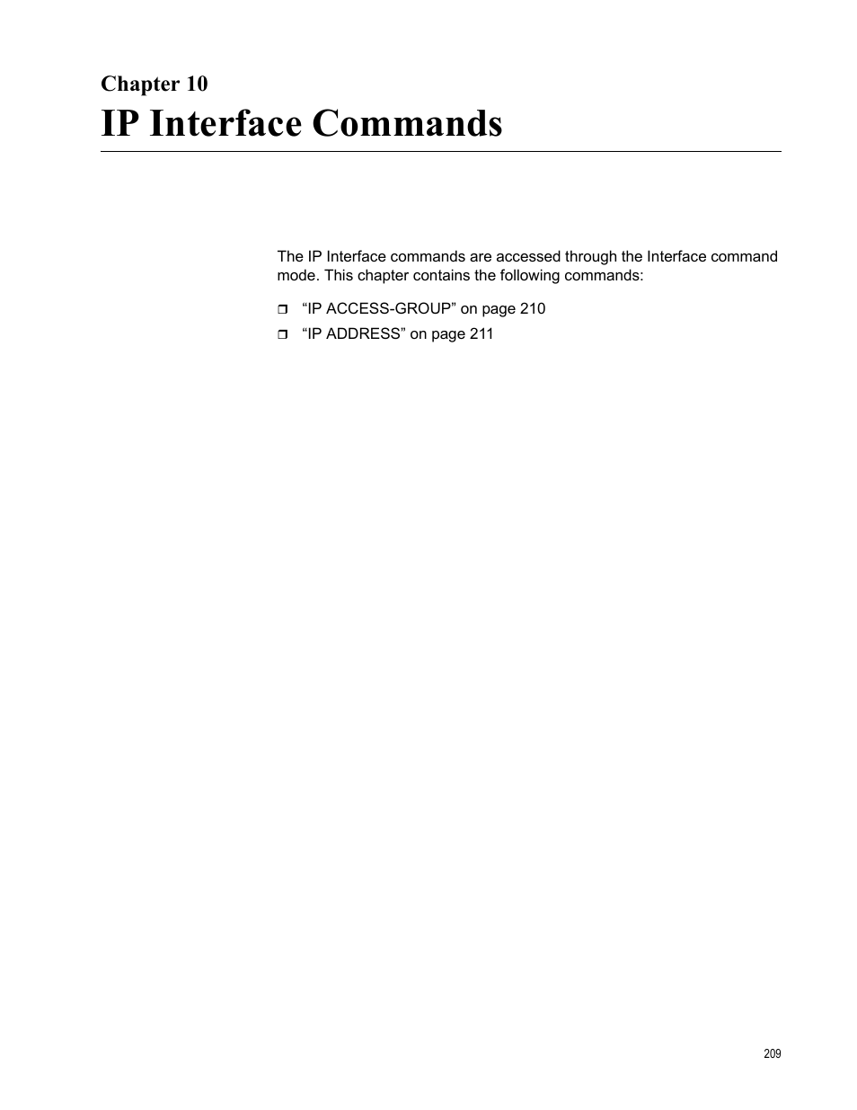 Chapter 10, Ip interface commands | Allied Telesis AT-S83 User Manual | Page 209 / 382