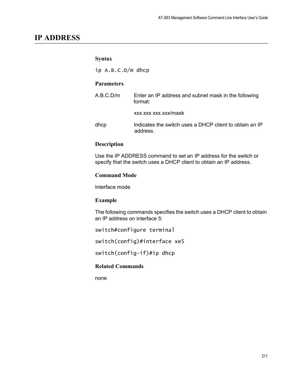 Ip address | Allied Telesis AT-S83 User Manual | Page 211 / 382