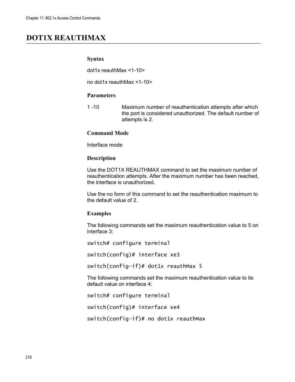 Dot1x reauthmax | Allied Telesis AT-S83 User Manual | Page 218 / 382