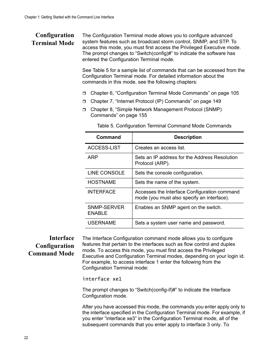 Configuration terminal mode, Interface configuration command mode | Allied Telesis AT-S83 User Manual | Page 22 / 382