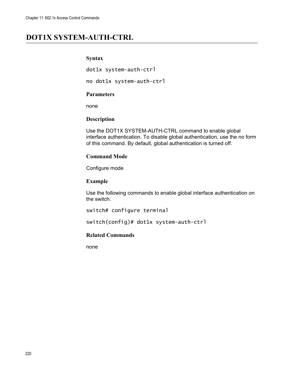 Dot1x system-auth-ctrl | Allied Telesis AT-S83 User Manual | Page 220 / 382