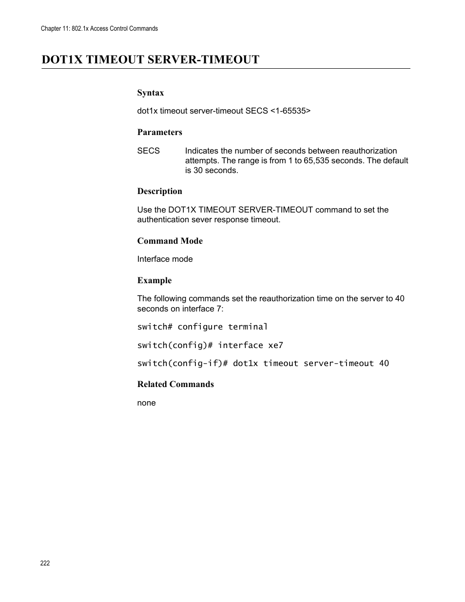 Dot1x timeout server-timeout | Allied Telesis AT-S83 User Manual | Page 222 / 382