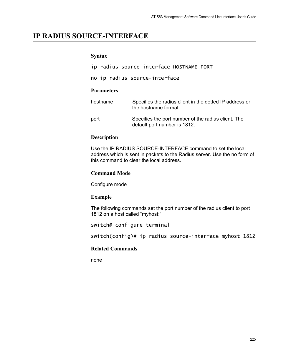 Ip radius source-interface | Allied Telesis AT-S83 User Manual | Page 225 / 382