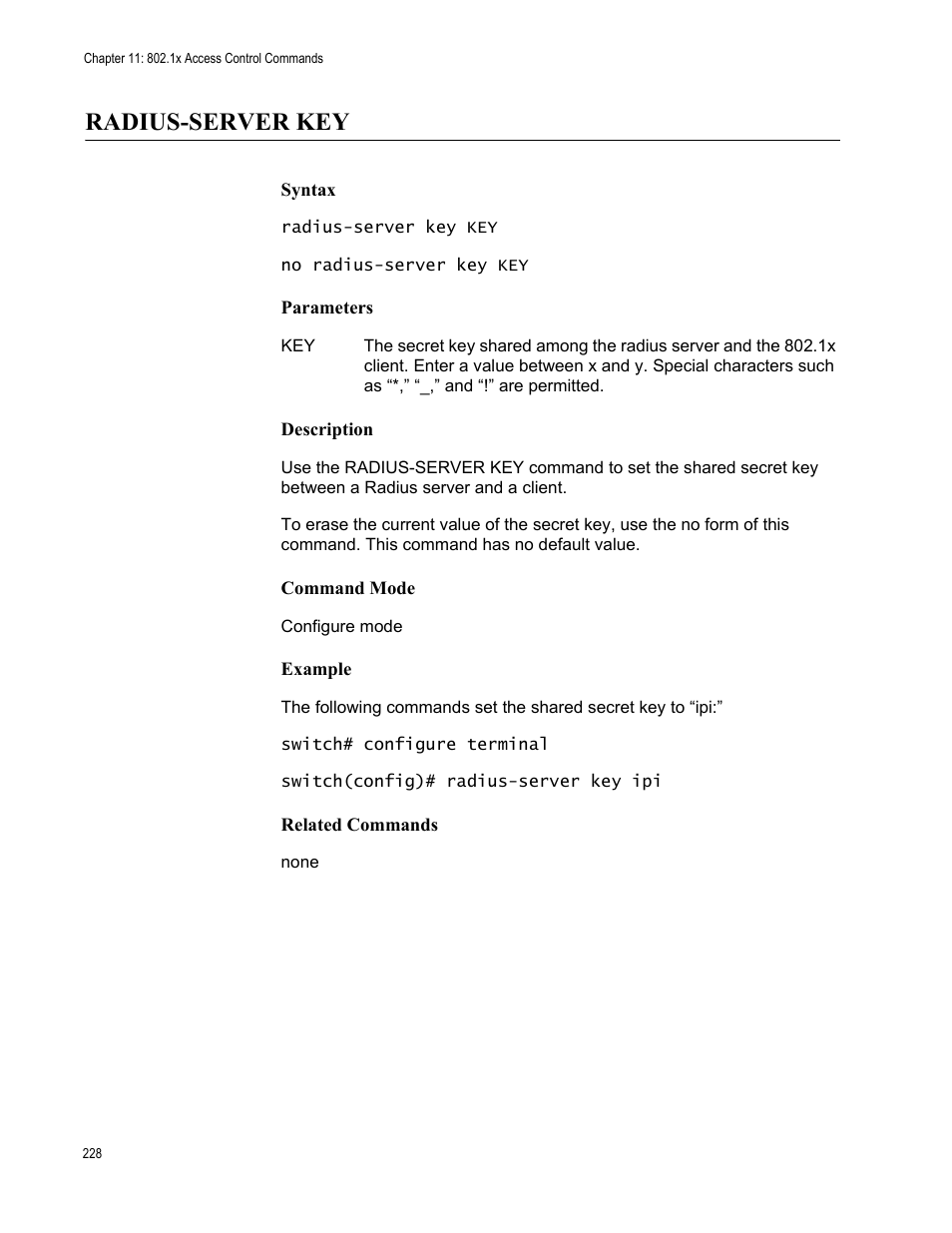 Radius-server key | Allied Telesis AT-S83 User Manual | Page 228 / 382