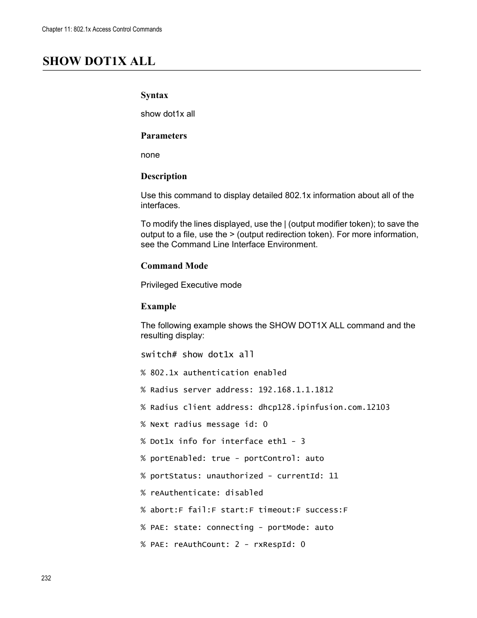 Show dot1x all | Allied Telesis AT-S83 User Manual | Page 232 / 382