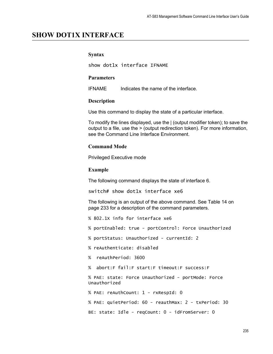 Show dot1x interface | Allied Telesis AT-S83 User Manual | Page 235 / 382