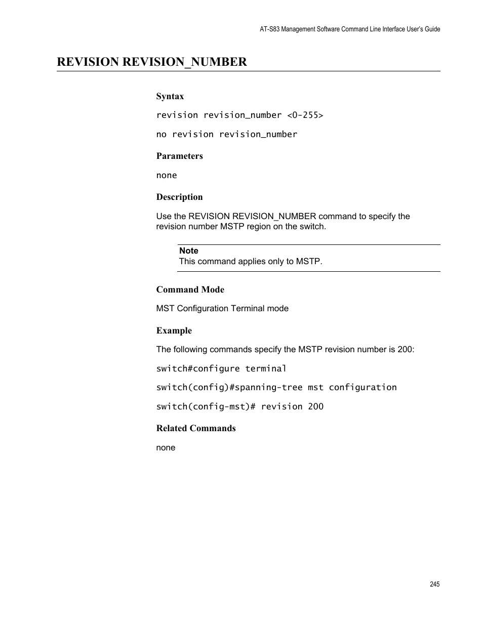 Revision revision_number | Allied Telesis AT-S83 User Manual | Page 245 / 382