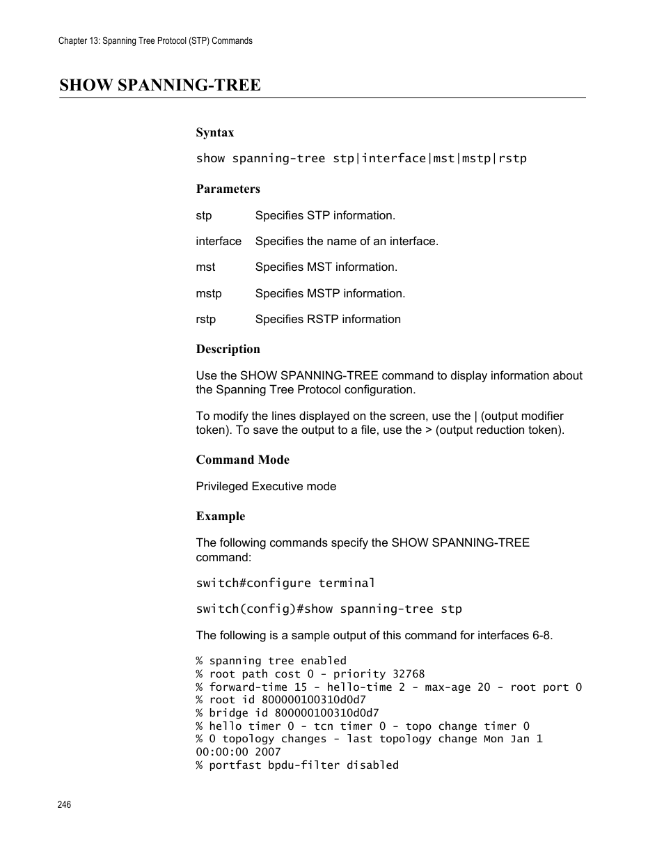 Show spanning-tree | Allied Telesis AT-S83 User Manual | Page 246 / 382
