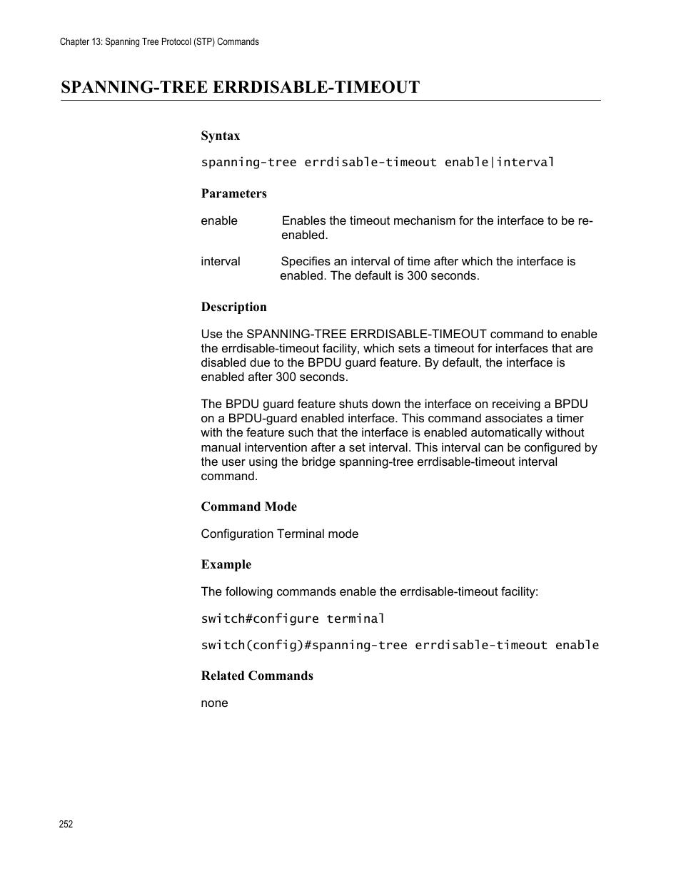 Spanning-tree errdisable-timeout | Allied Telesis AT-S83 User Manual | Page 252 / 382