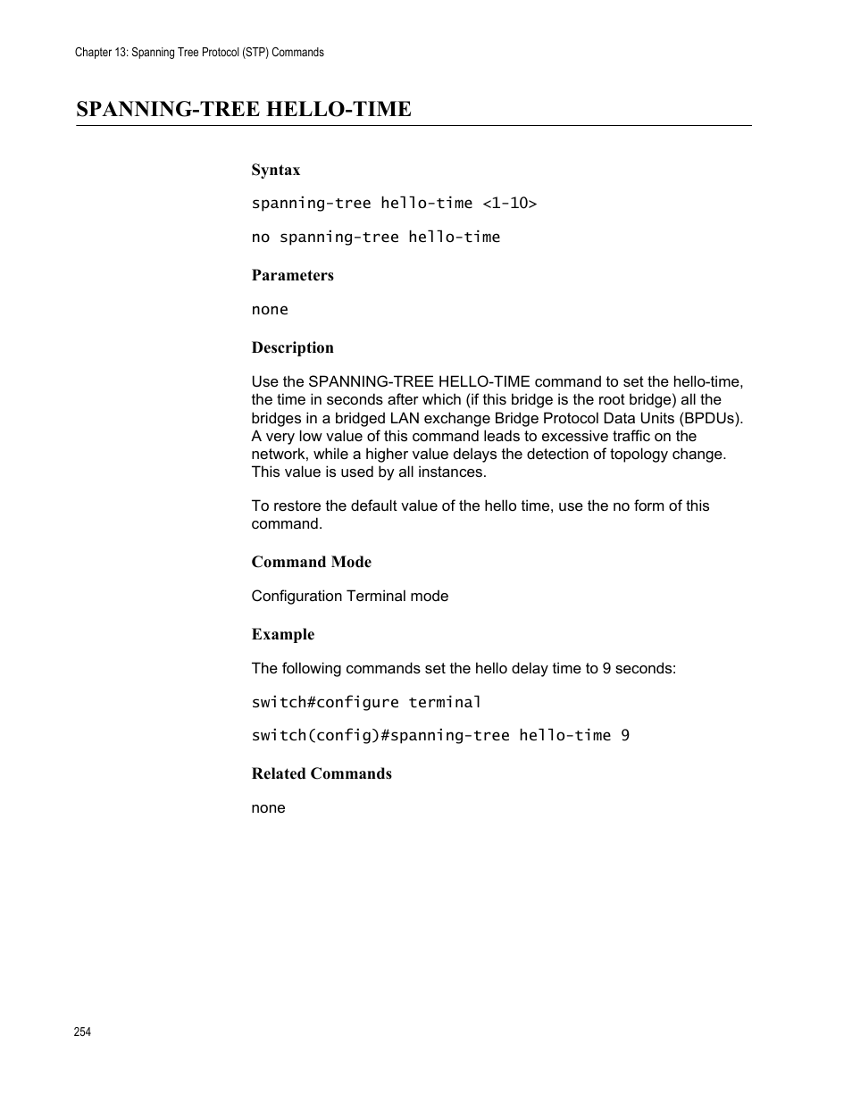 Spanning-tree hello-time | Allied Telesis AT-S83 User Manual | Page 254 / 382