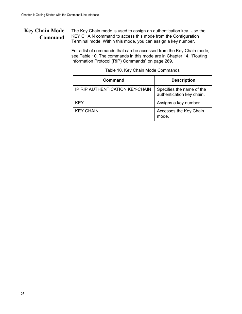 Key chain mode command, Table 10. key chain mode commands | Allied Telesis AT-S83 User Manual | Page 26 / 382