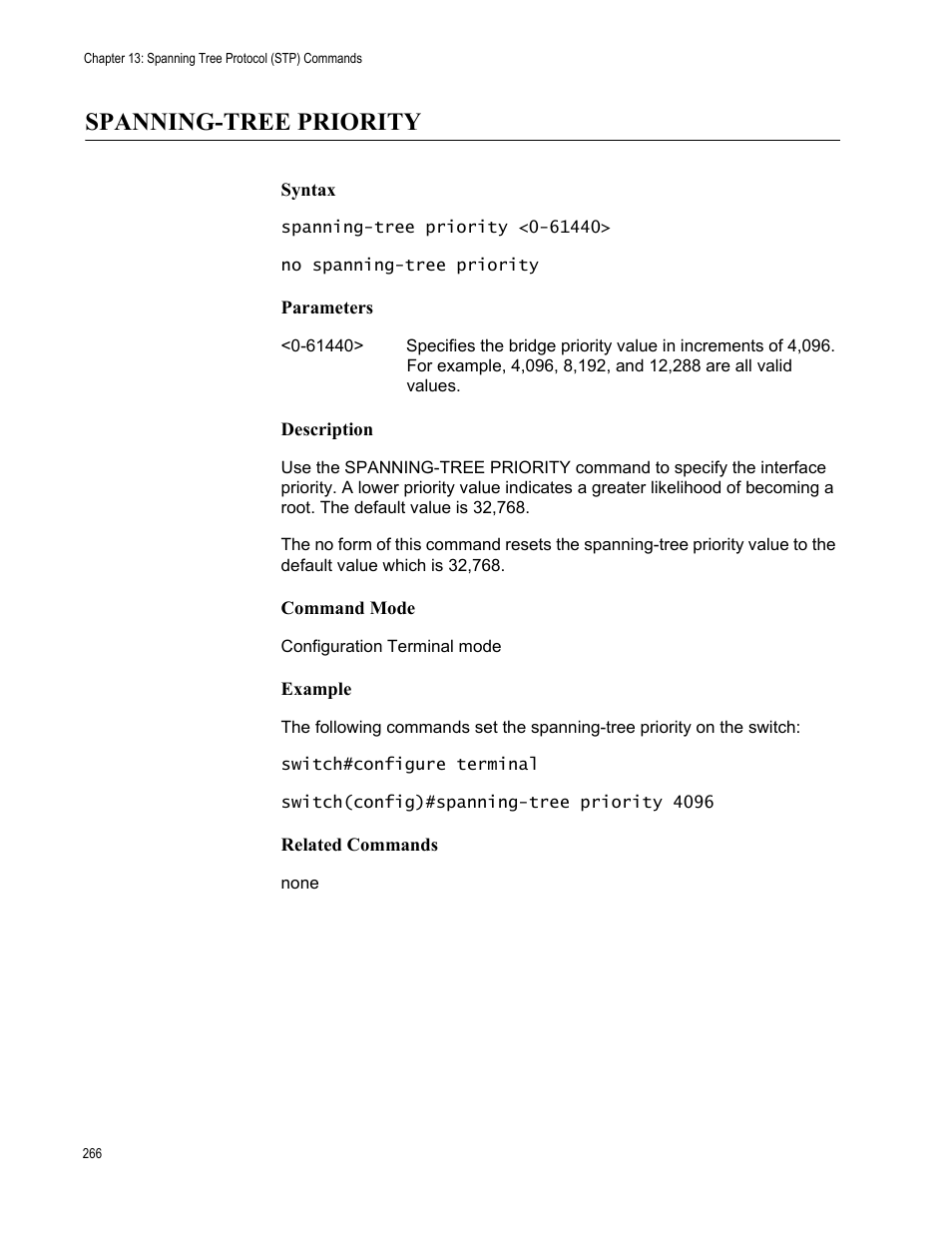 Spanning-tree priority | Allied Telesis AT-S83 User Manual | Page 266 / 382