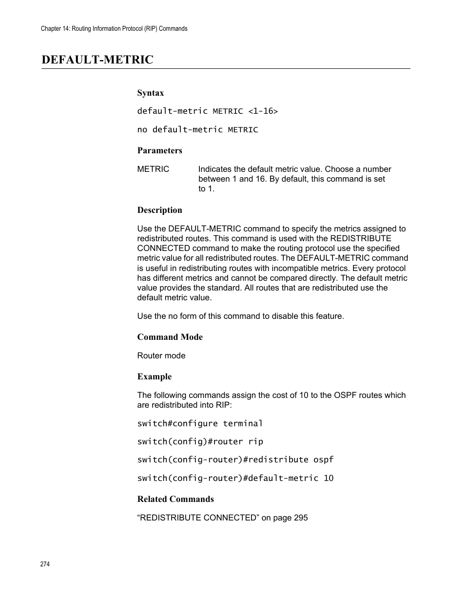 Default-metric | Allied Telesis AT-S83 User Manual | Page 274 / 382