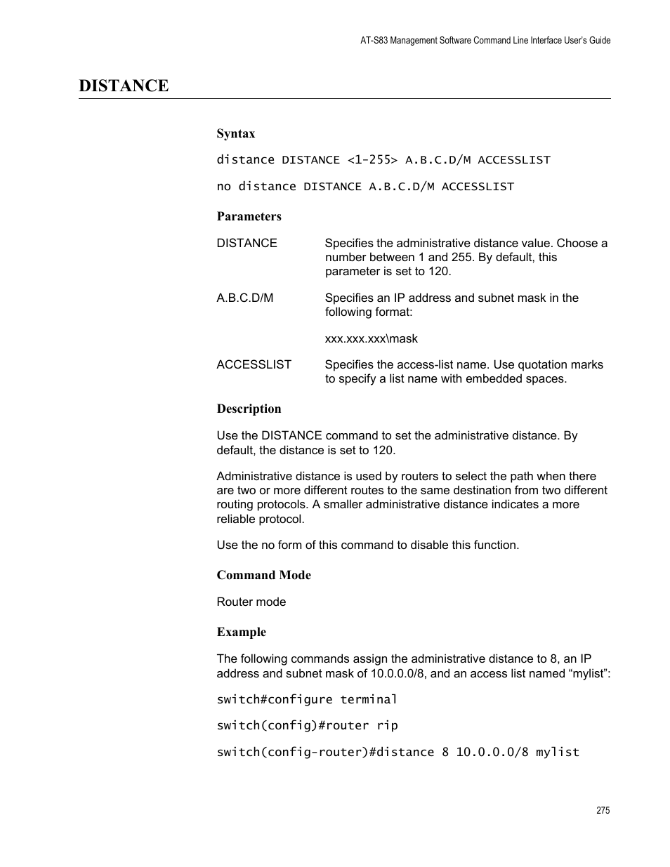 Distance | Allied Telesis AT-S83 User Manual | Page 275 / 382