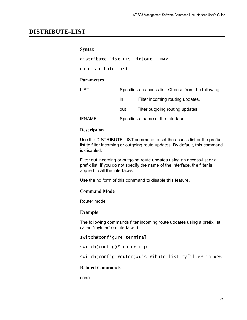 Distribute-list | Allied Telesis AT-S83 User Manual | Page 277 / 382