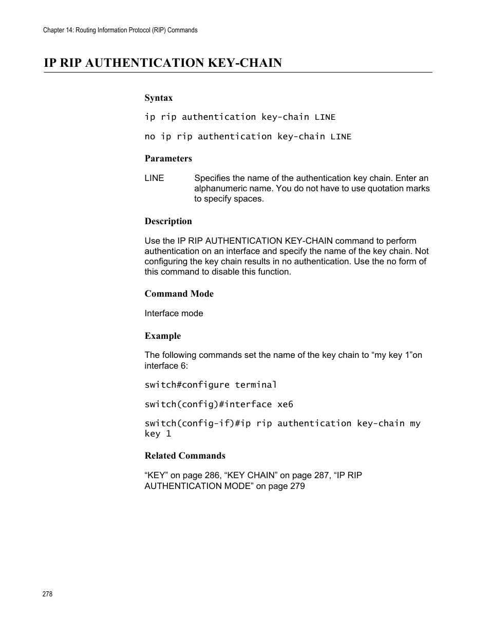 Ip rip authentication key-chain | Allied Telesis AT-S83 User Manual | Page 278 / 382
