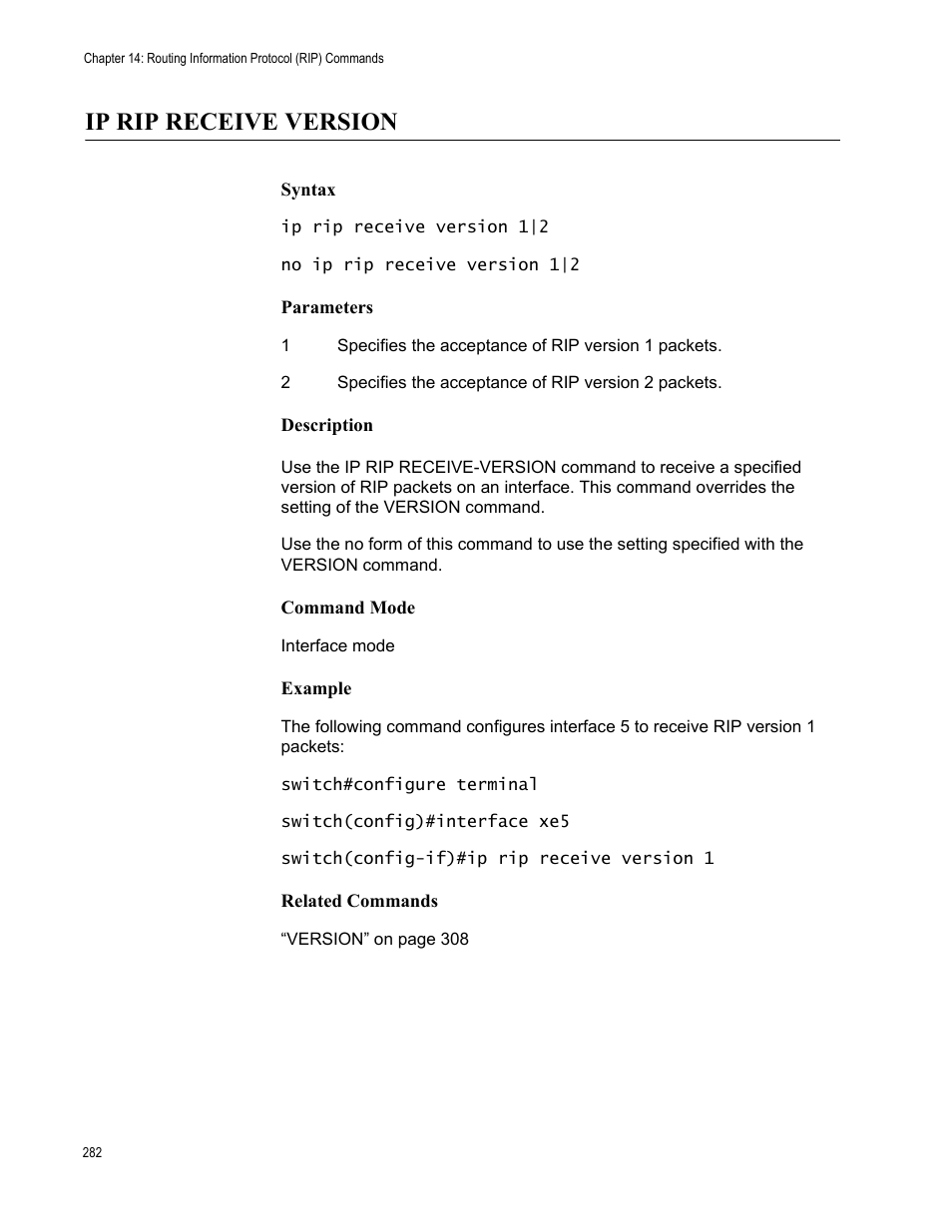 Ip rip receive version | Allied Telesis AT-S83 User Manual | Page 282 / 382