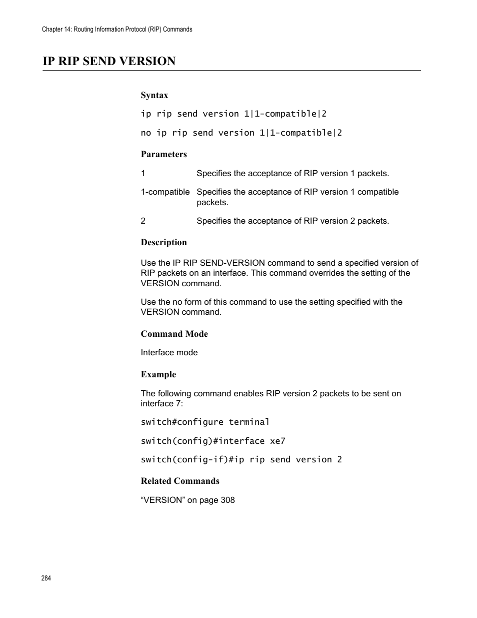 Ip rip send version | Allied Telesis AT-S83 User Manual | Page 284 / 382