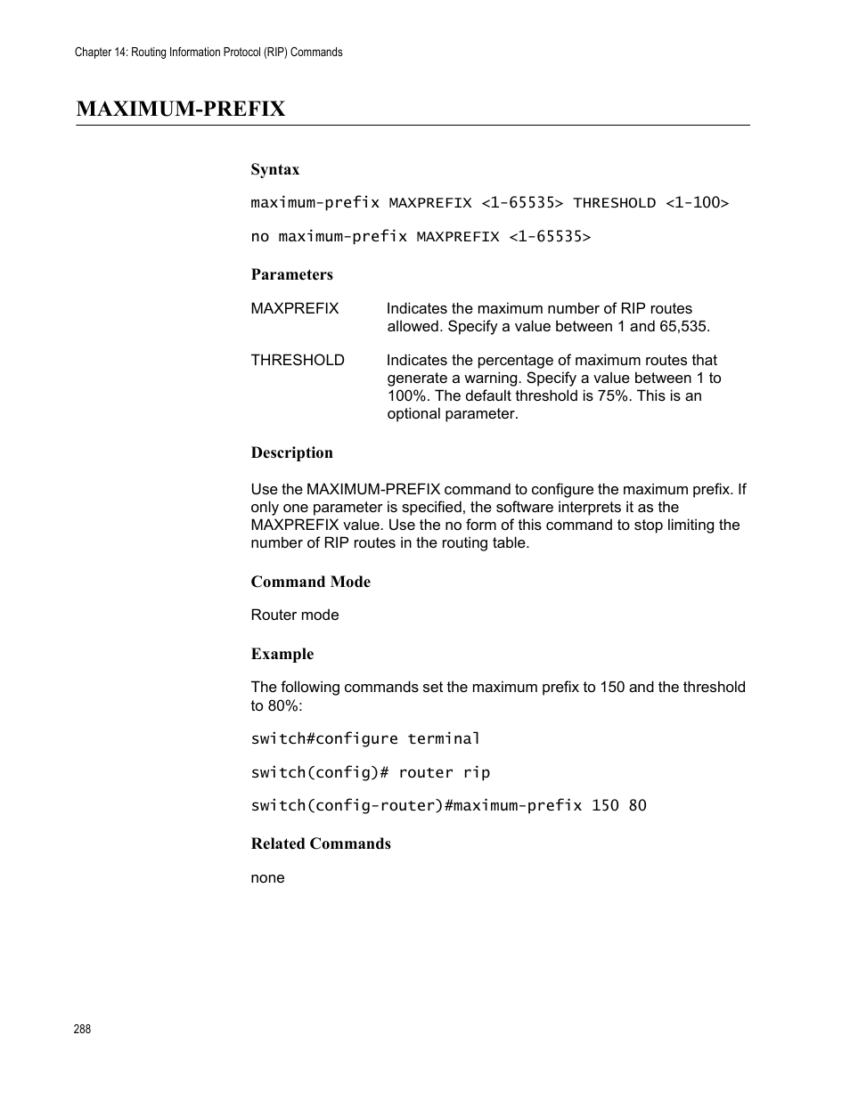 Maximum-prefix | Allied Telesis AT-S83 User Manual | Page 288 / 382