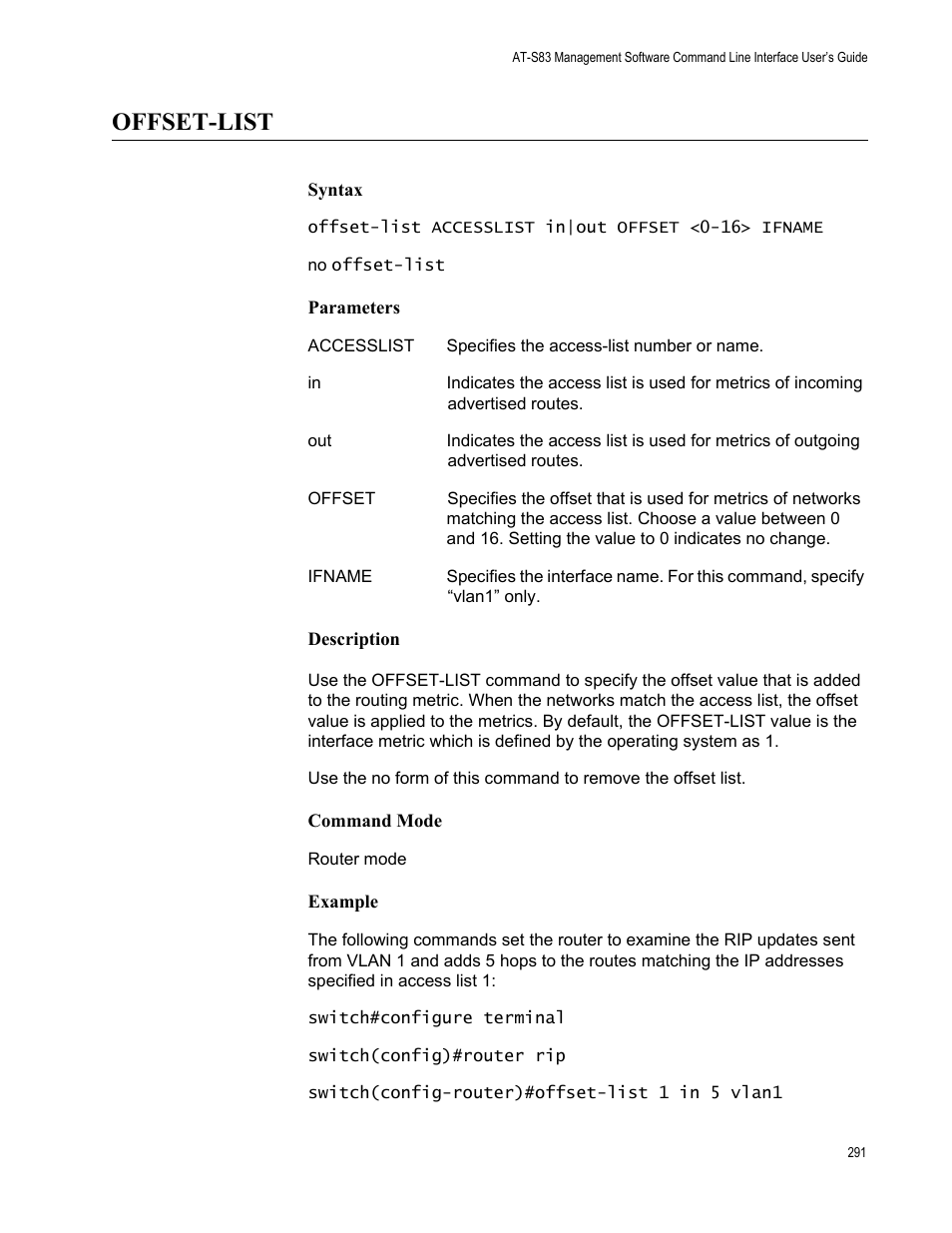 Offset-list | Allied Telesis AT-S83 User Manual | Page 291 / 382