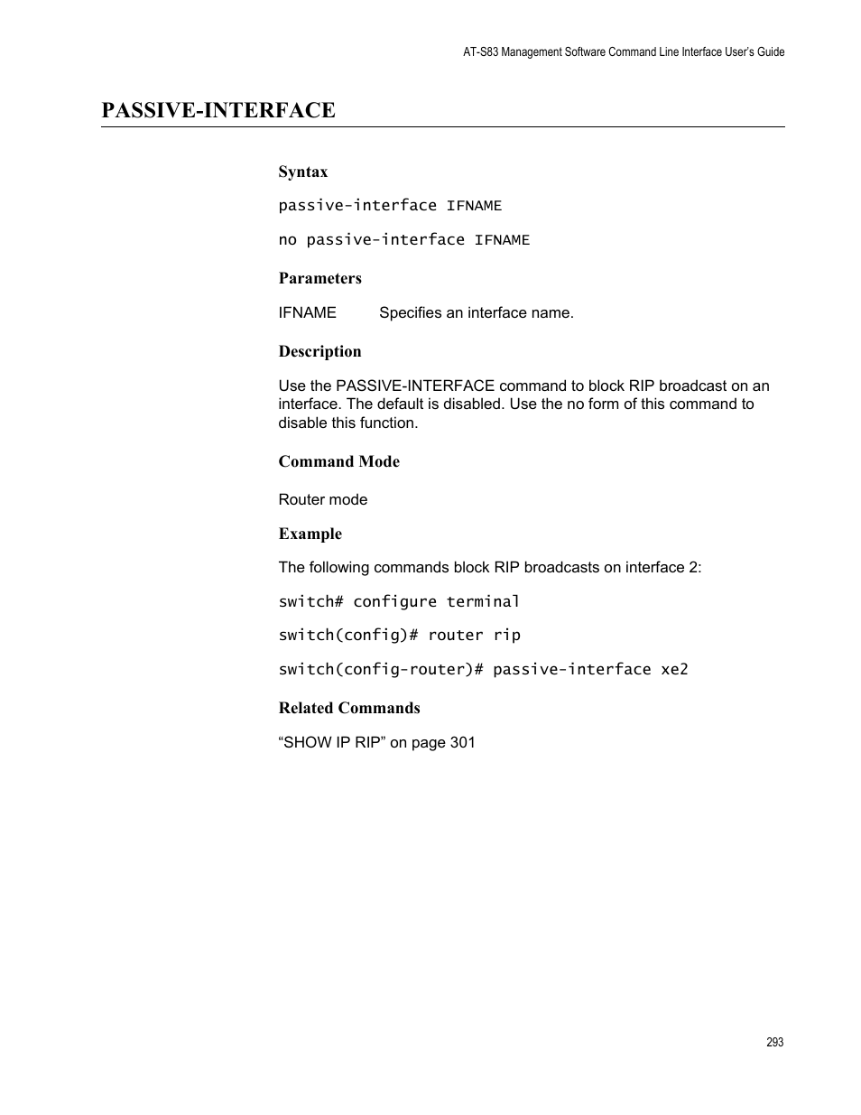 Passive-interface | Allied Telesis AT-S83 User Manual | Page 293 / 382