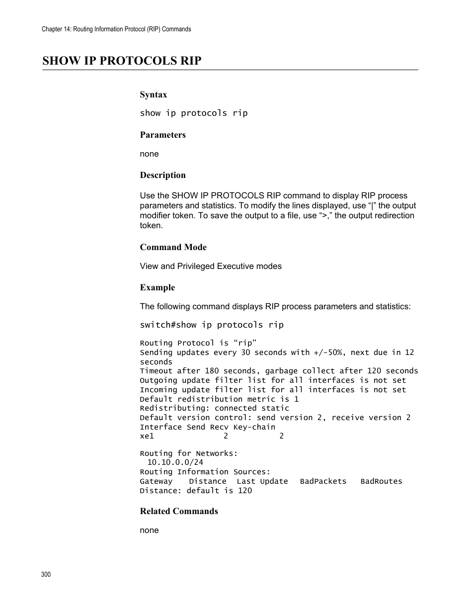 Show ip protocols rip | Allied Telesis AT-S83 User Manual | Page 300 / 382