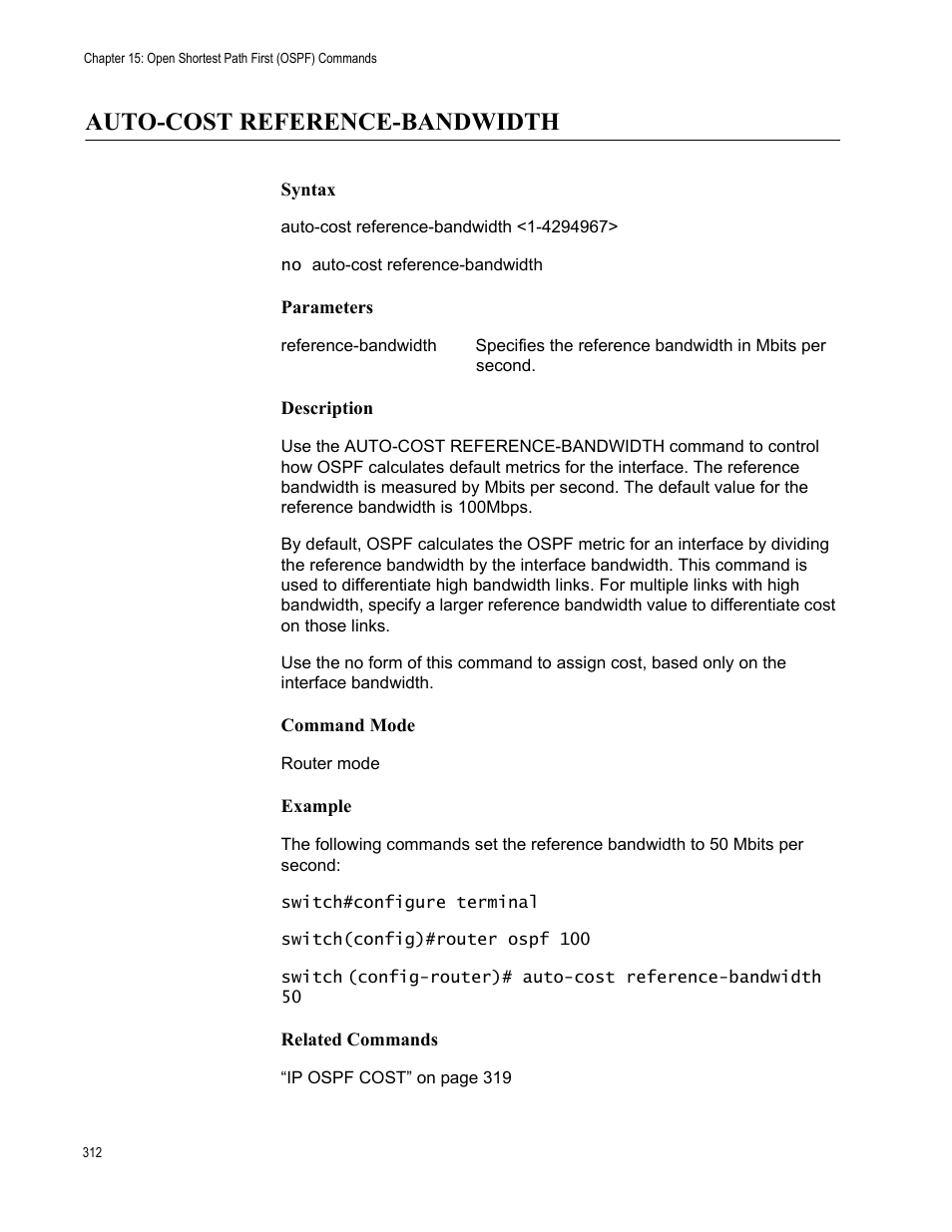 Auto-cost reference-bandwidth | Allied Telesis AT-S83 User Manual | Page 312 / 382