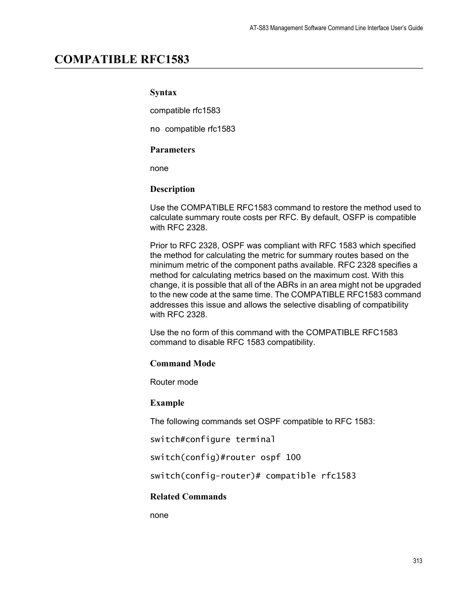 Compatible rfc1583 | Allied Telesis AT-S83 User Manual | Page 313 / 382