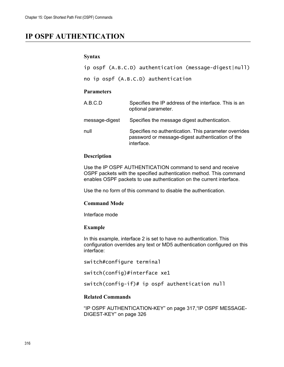 Ip ospf authentication | Allied Telesis AT-S83 User Manual | Page 316 / 382