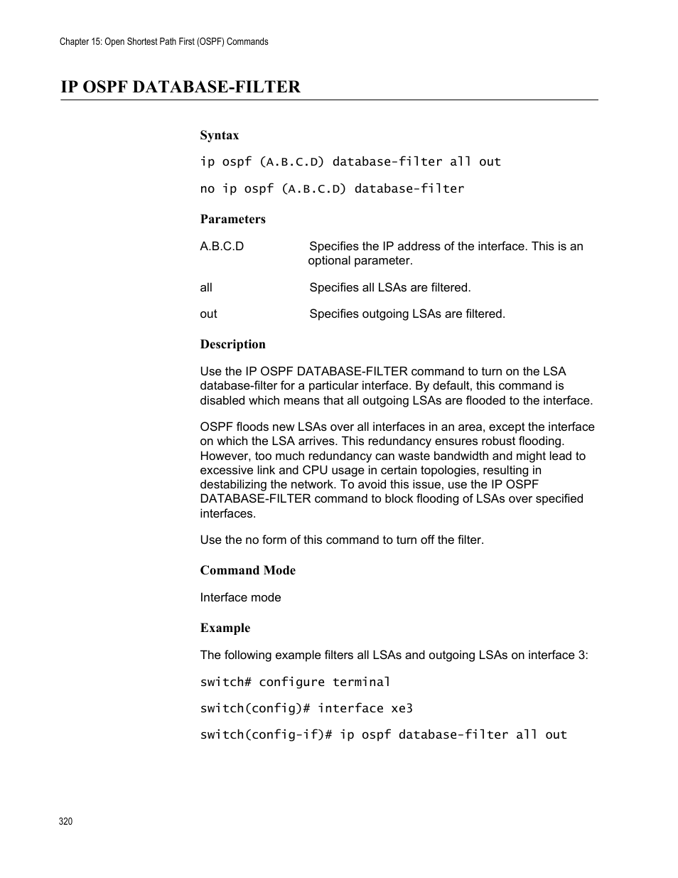 Ip ospf database-filter | Allied Telesis AT-S83 User Manual | Page 320 / 382