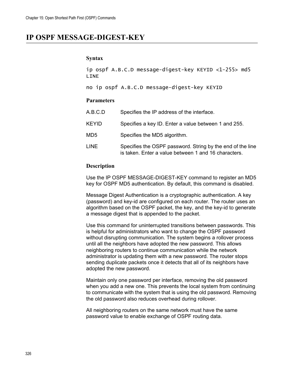 Ip ospf message-digest-key | Allied Telesis AT-S83 User Manual | Page 326 / 382