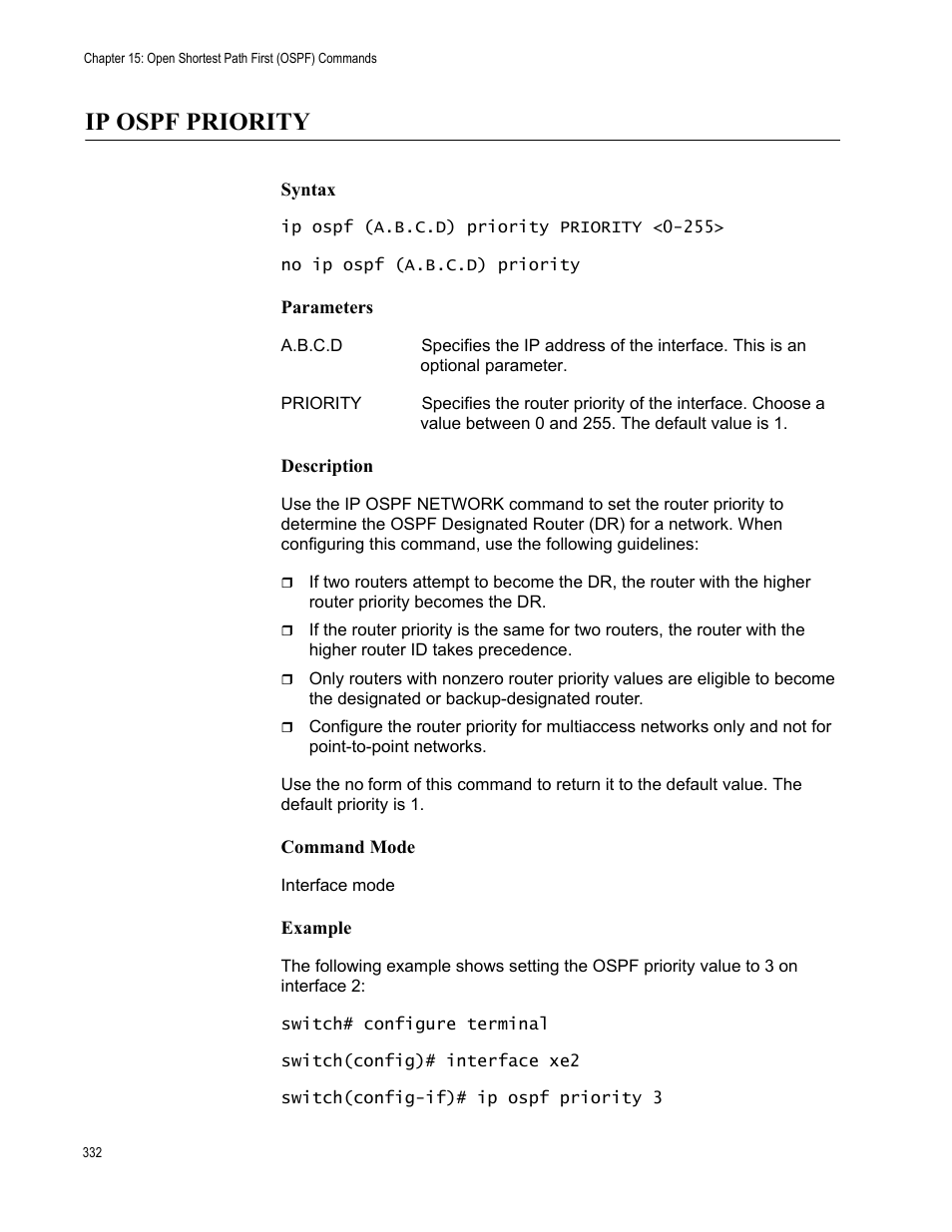 Ip ospf priority | Allied Telesis AT-S83 User Manual | Page 332 / 382