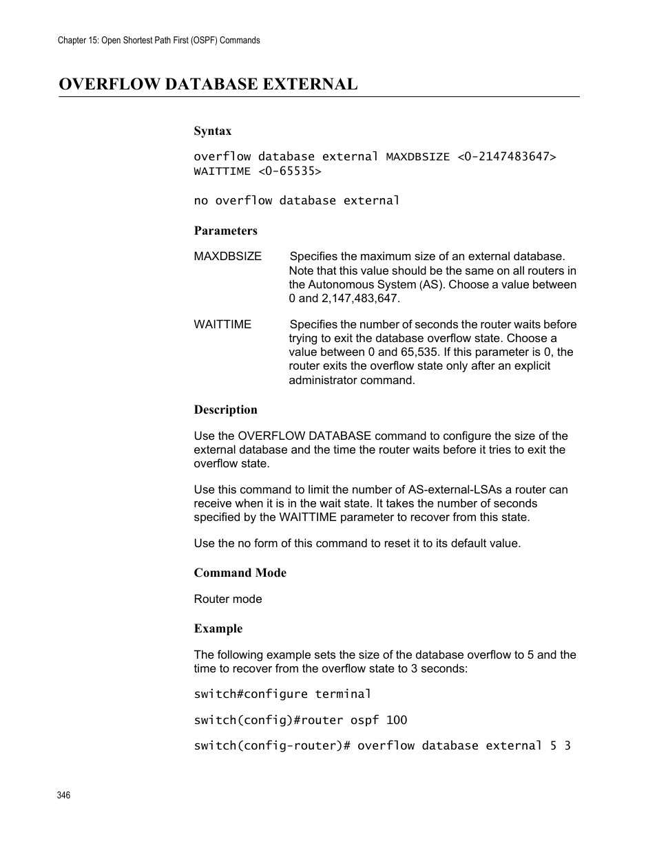 Overflow database external | Allied Telesis AT-S83 User Manual | Page 346 / 382