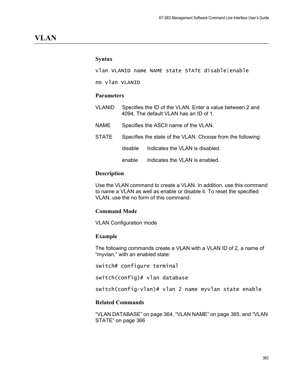 Vlan | Allied Telesis AT-S83 User Manual | Page 363 / 382