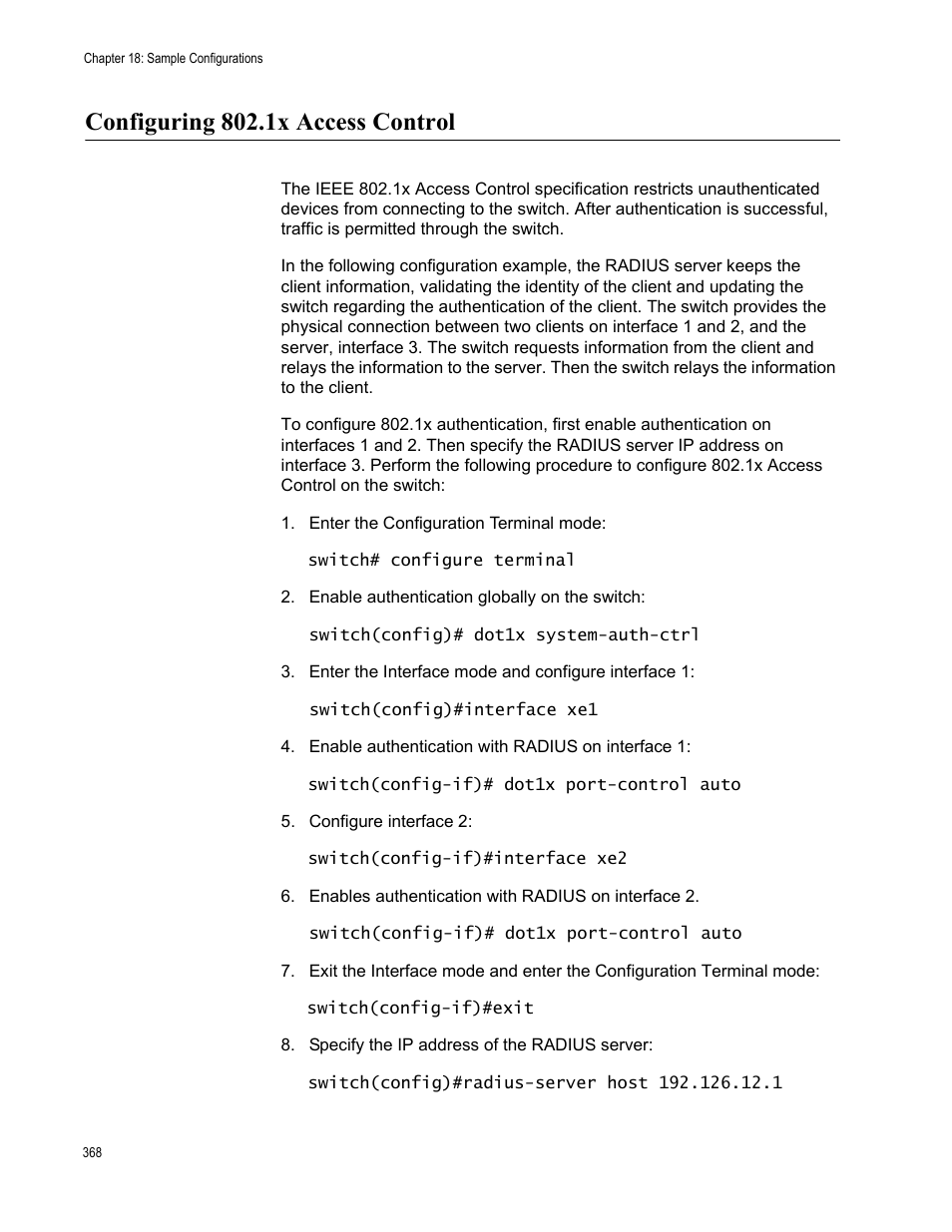 Configuring 802.1x access control | Allied Telesis AT-S83 User Manual | Page 368 / 382