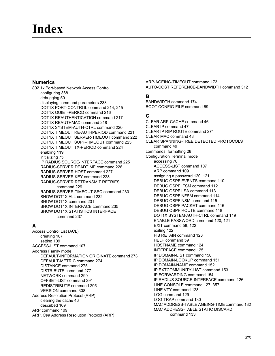 Index, Numerics | Allied Telesis AT-S83 User Manual | Page 375 / 382