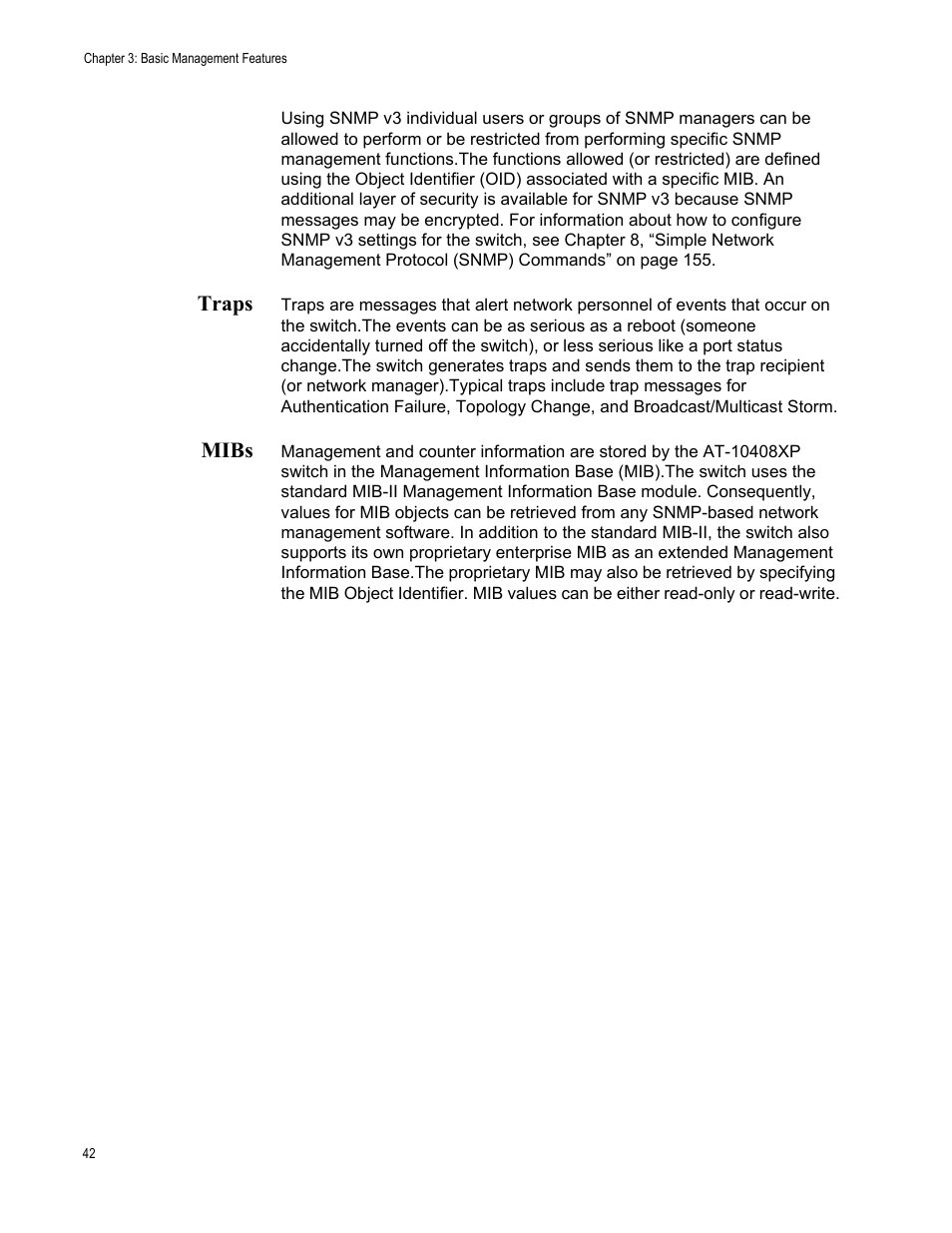 Traps, Mibs, Traps mibs | Allied Telesis AT-S83 User Manual | Page 42 / 382