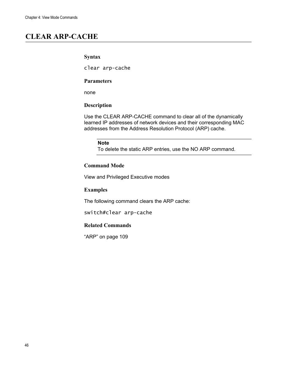 Clear arp-cache | Allied Telesis AT-S83 User Manual | Page 46 / 382