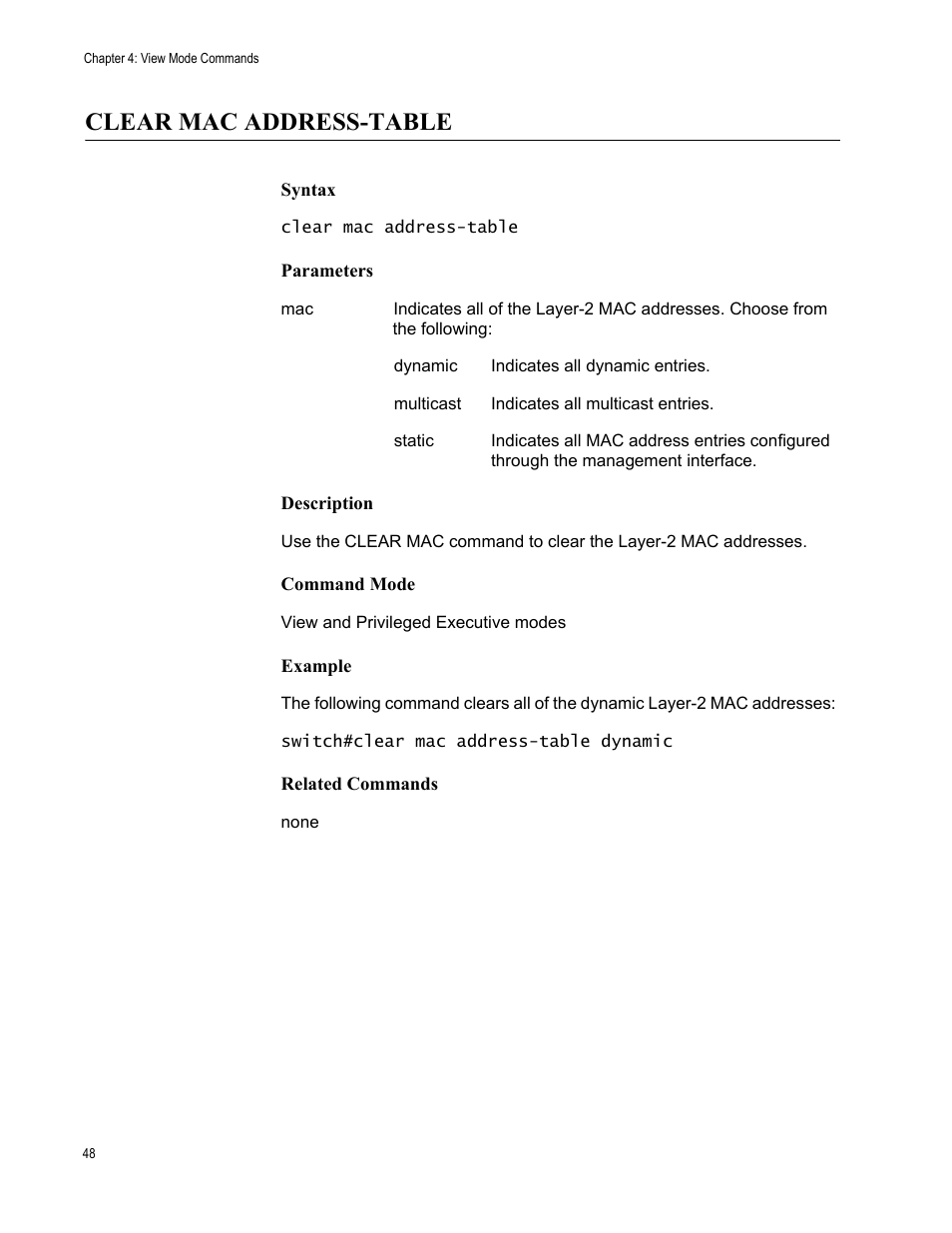 Clear mac address-table | Allied Telesis AT-S83 User Manual | Page 48 / 382