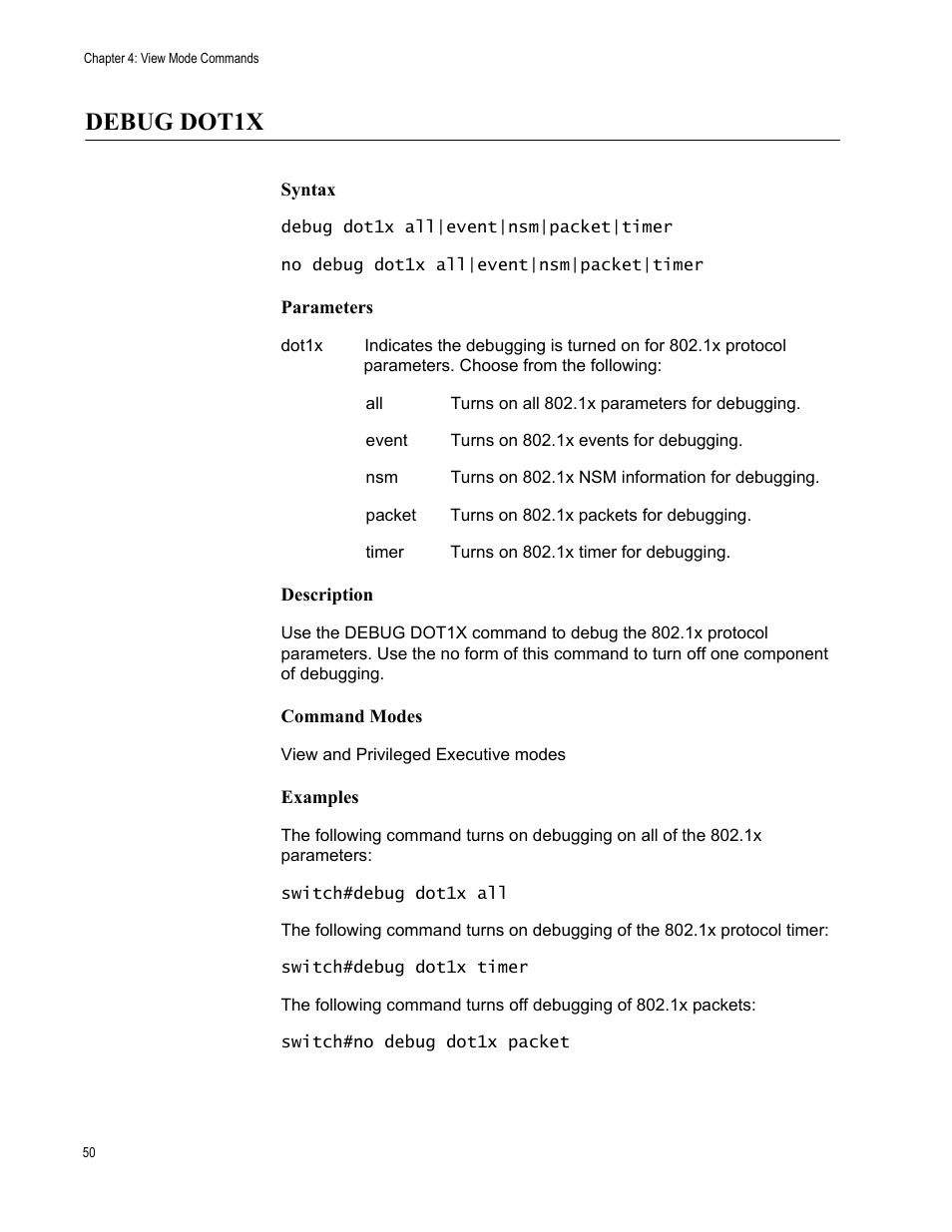 Debug dot1x | Allied Telesis AT-S83 User Manual | Page 50 / 382