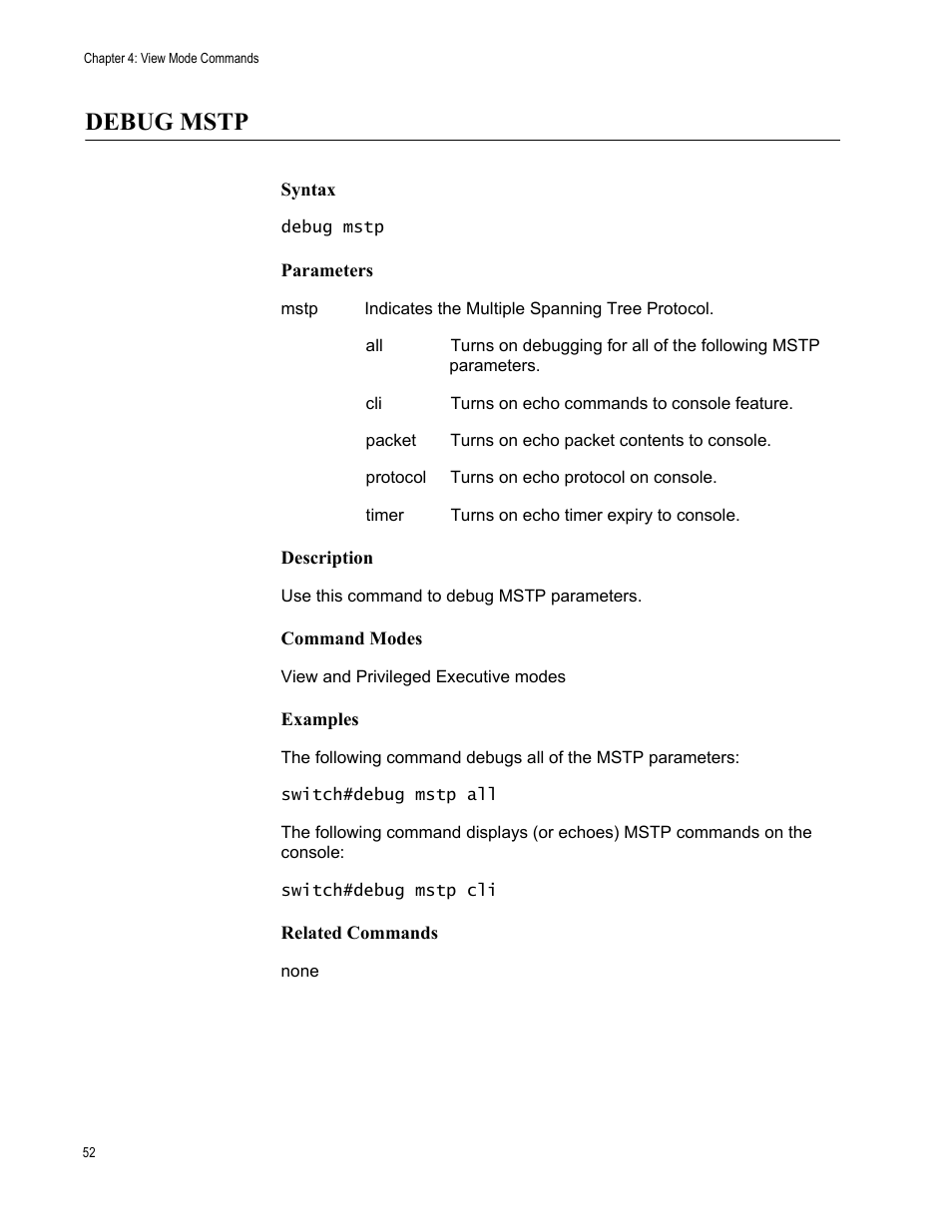 Debug mstp | Allied Telesis AT-S83 User Manual | Page 52 / 382