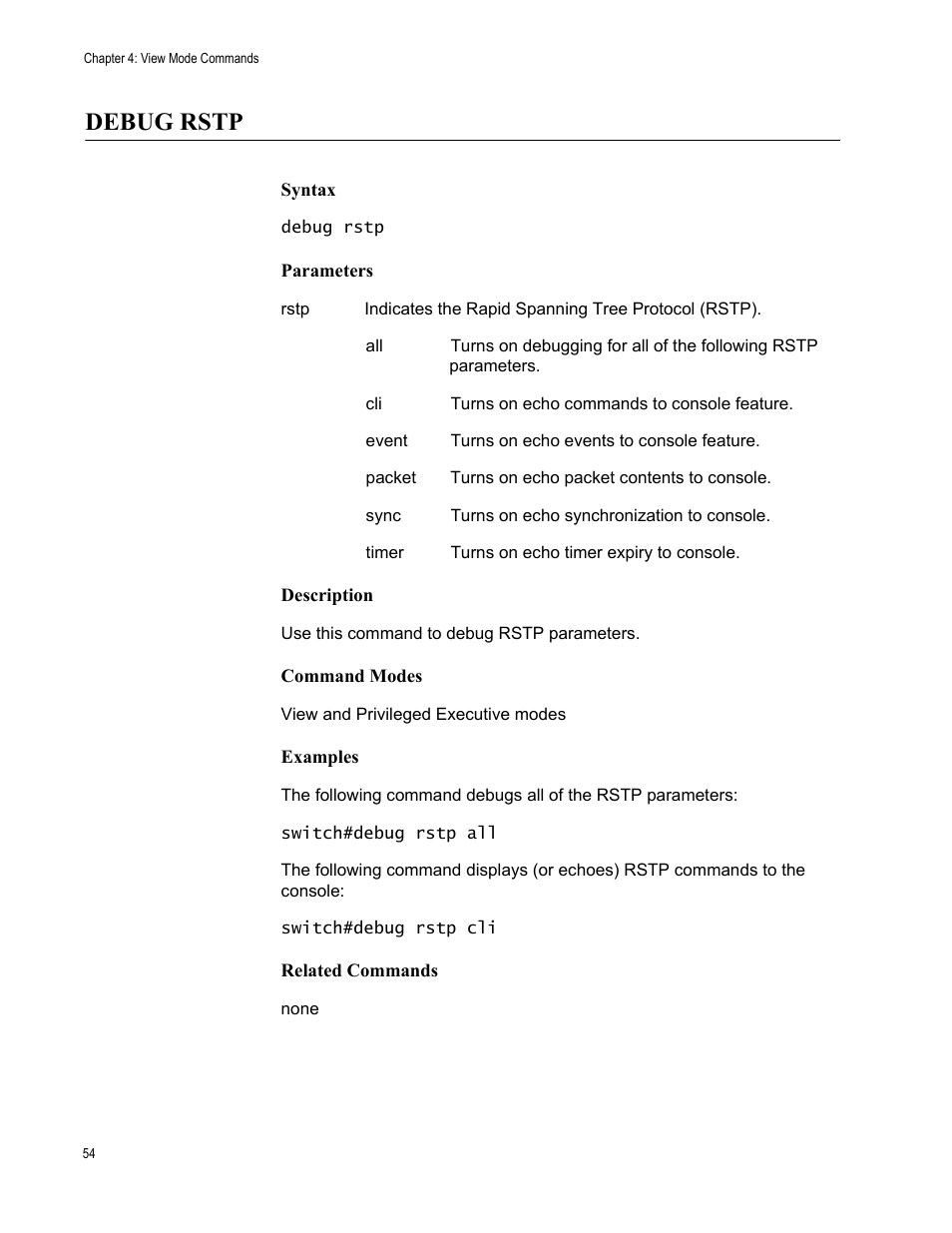 Debug rstp | Allied Telesis AT-S83 User Manual | Page 54 / 382