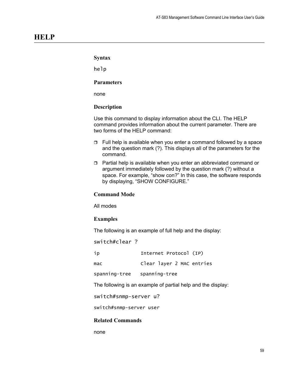Help | Allied Telesis AT-S83 User Manual | Page 59 / 382