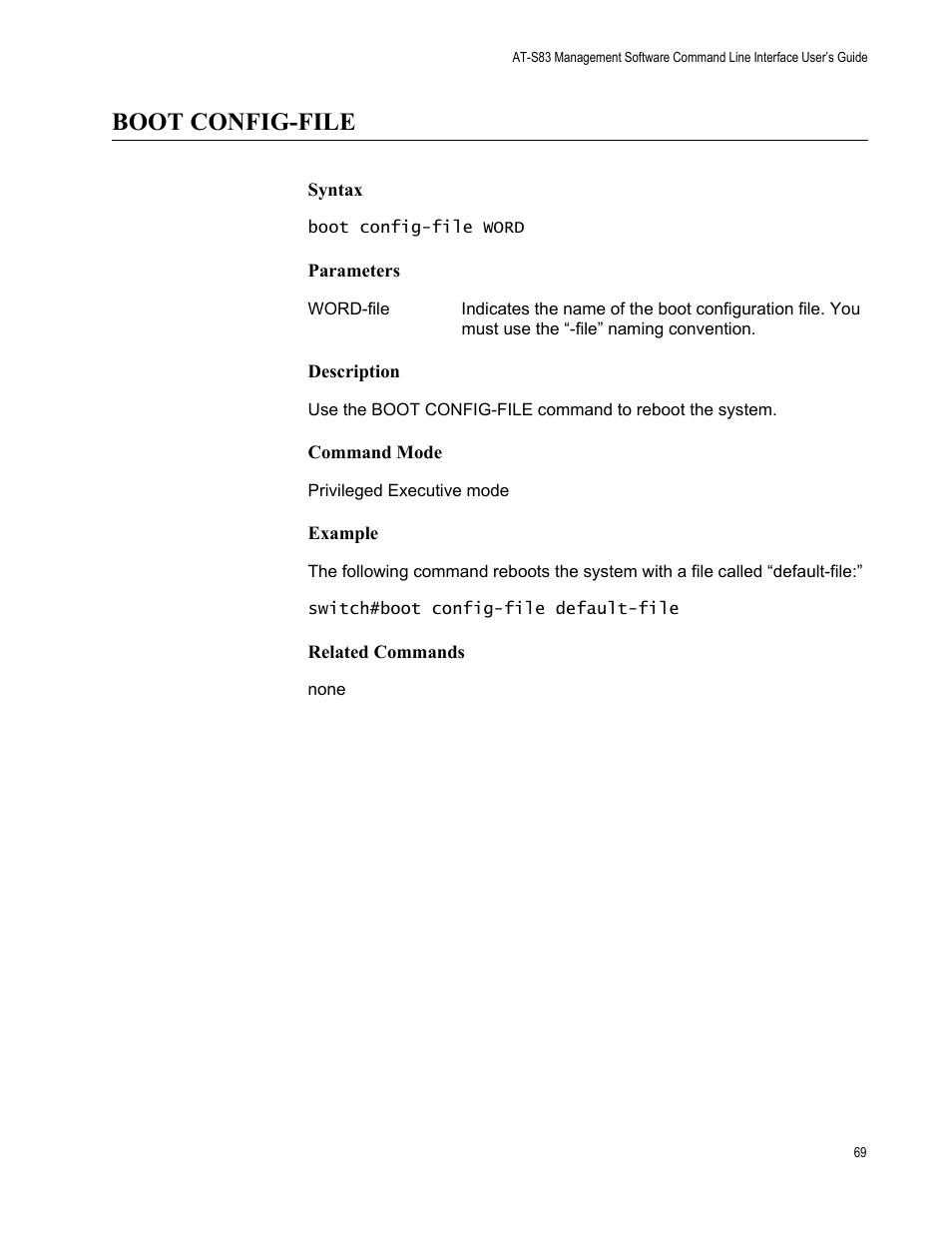 Boot config-file | Allied Telesis AT-S83 User Manual | Page 69 / 382