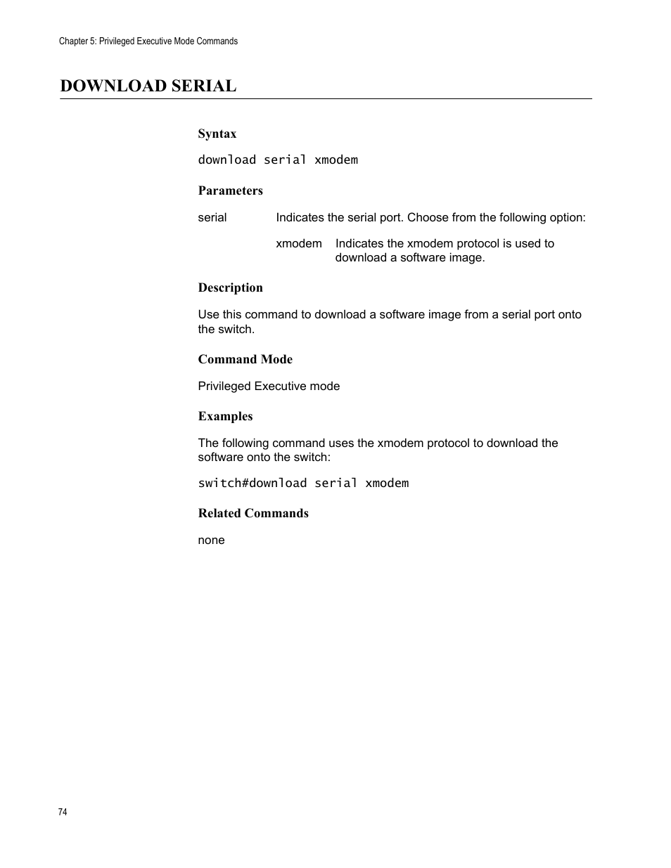 Download serial | Allied Telesis AT-S83 User Manual | Page 74 / 382