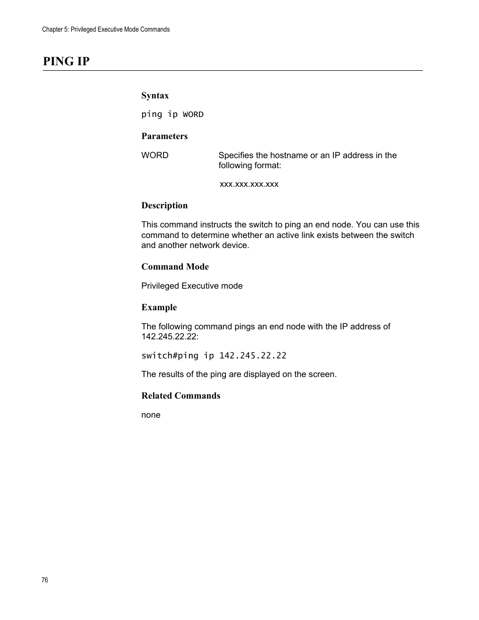 Ping ip | Allied Telesis AT-S83 User Manual | Page 76 / 382