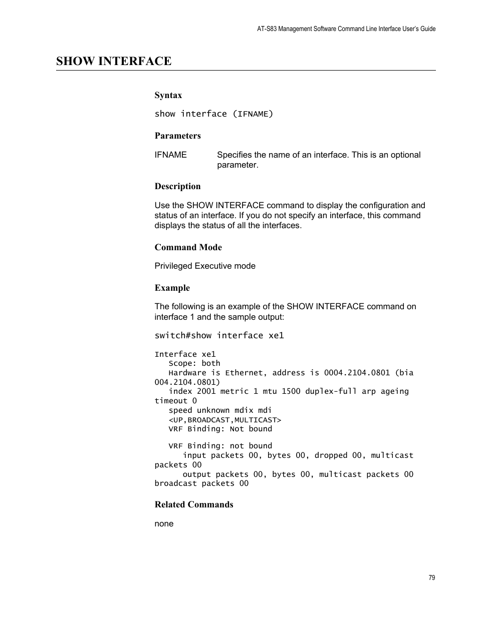 Show interface | Allied Telesis AT-S83 User Manual | Page 79 / 382