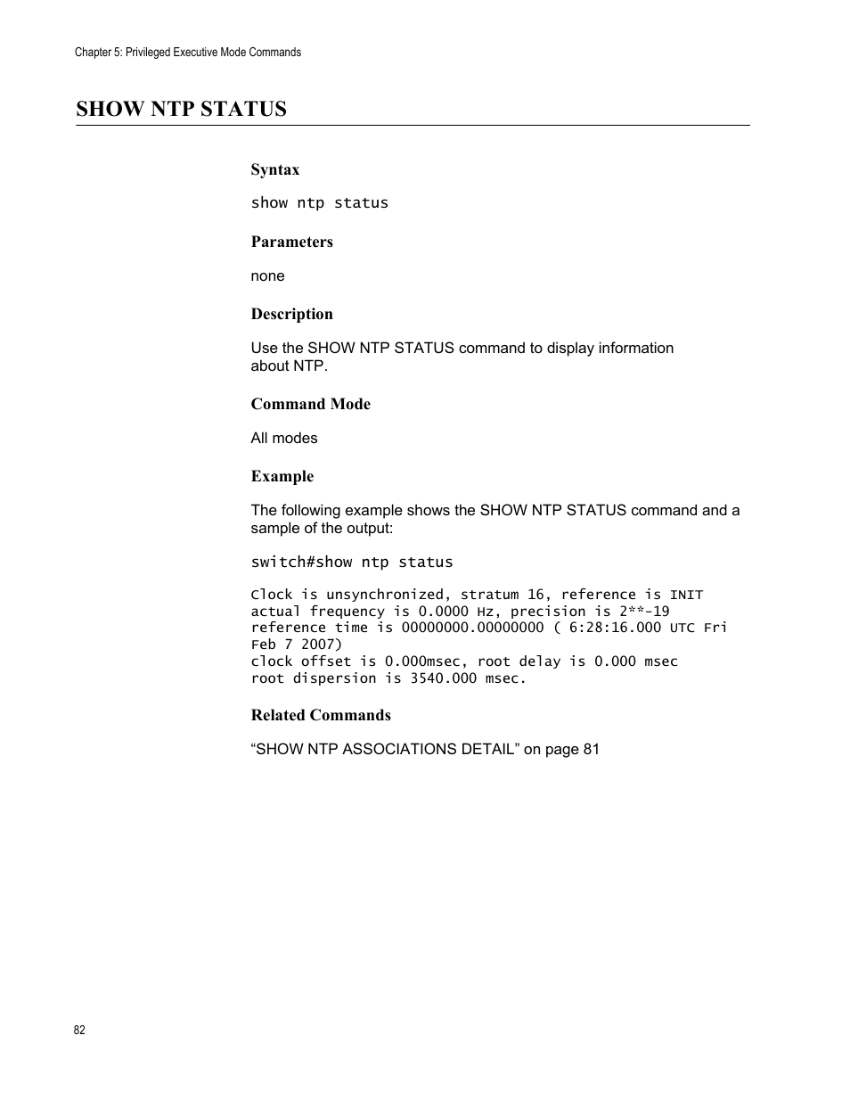 Show ntp status | Allied Telesis AT-S83 User Manual | Page 82 / 382